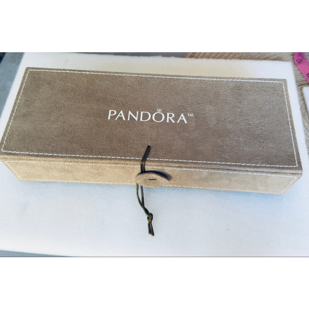 Pandora Brown Suede Jewelry Box with Inserts and Wrap Tie Closure